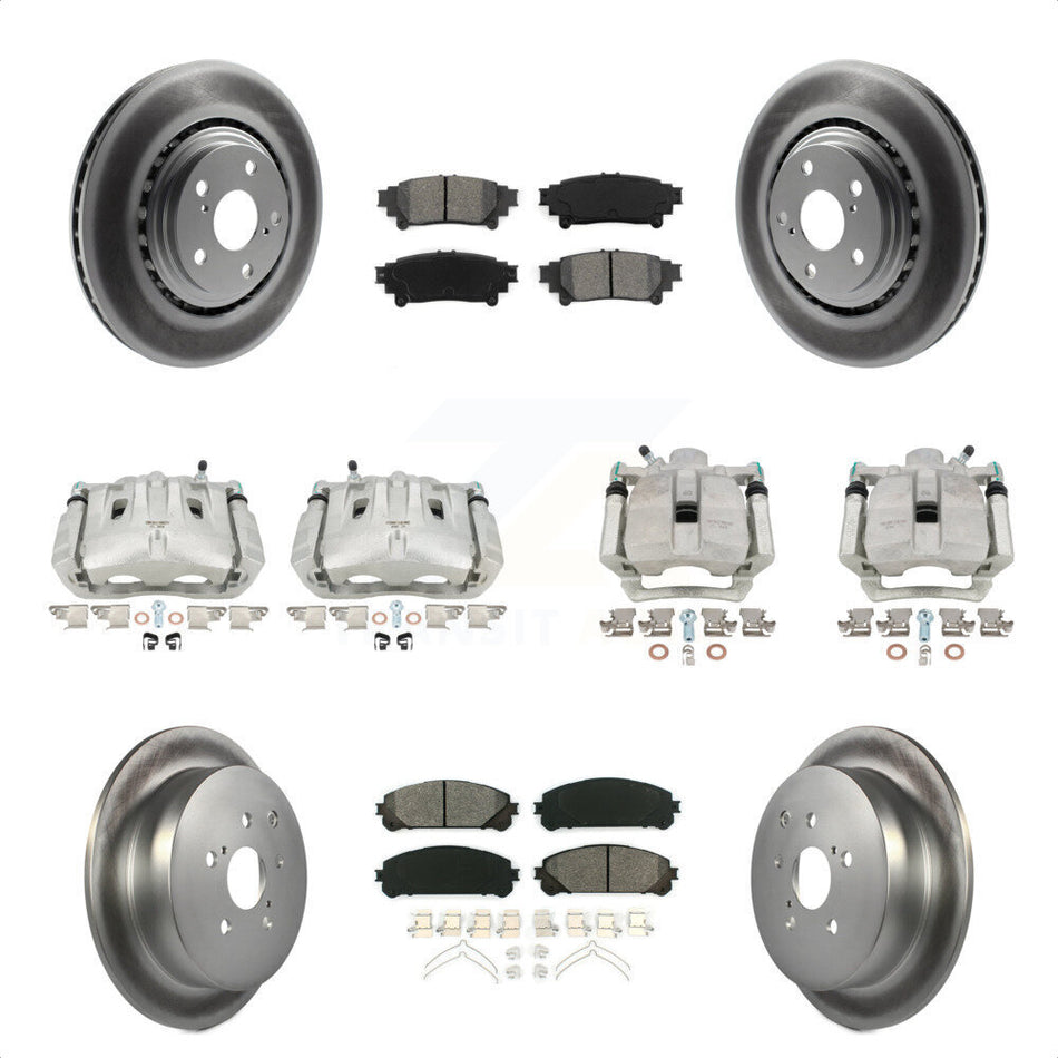 Front Rear Disc Brake Caliper Coated Rotors And Semi-Metallic Pads Kit (10Pc) For Toyota Highlander Sienna Lexus RX350 KCG-101066S by Transit Auto