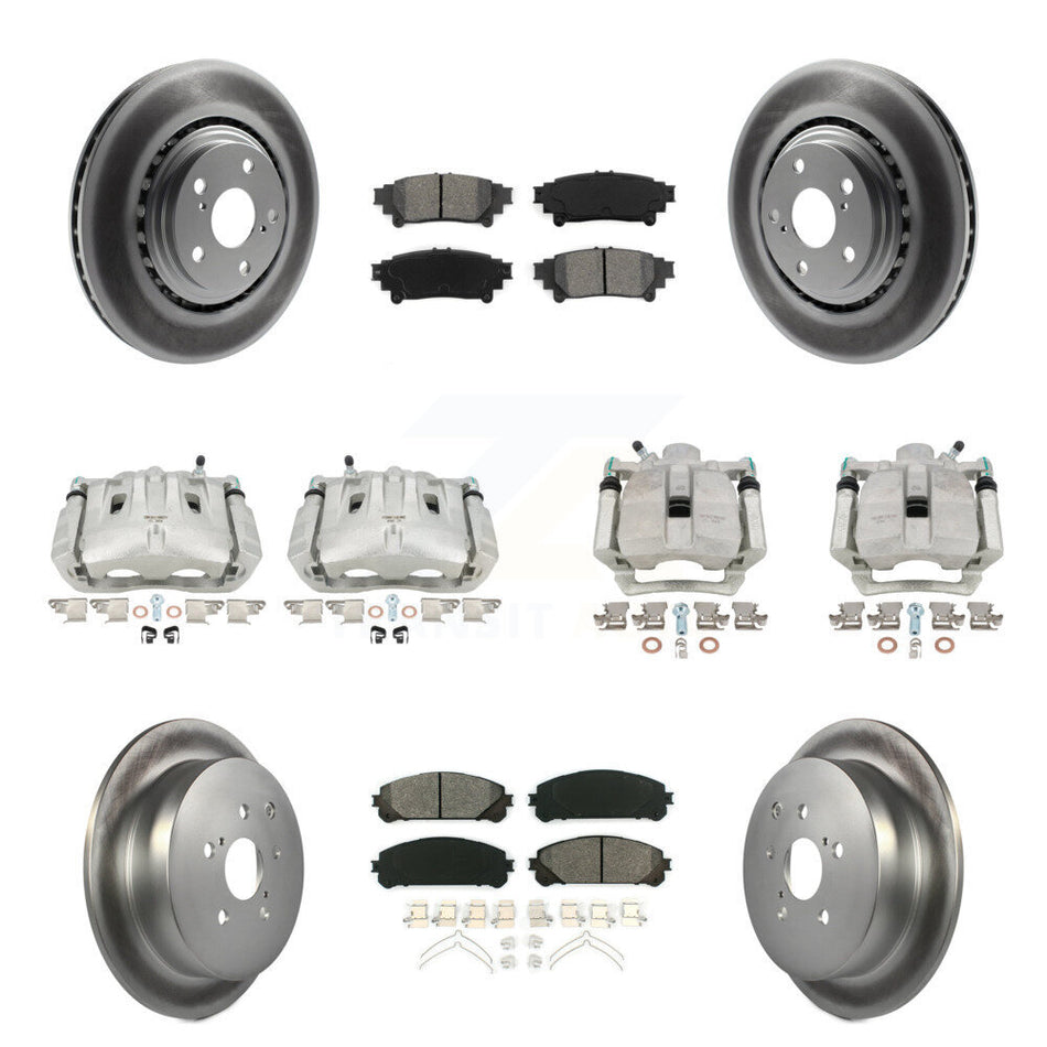 Front Rear Disc Brake Caliper Coated Rotors And Semi-Metallic Pads Kit (10Pc) For Toyota Highlander Sienna Lexus RX350 KCG-101066S