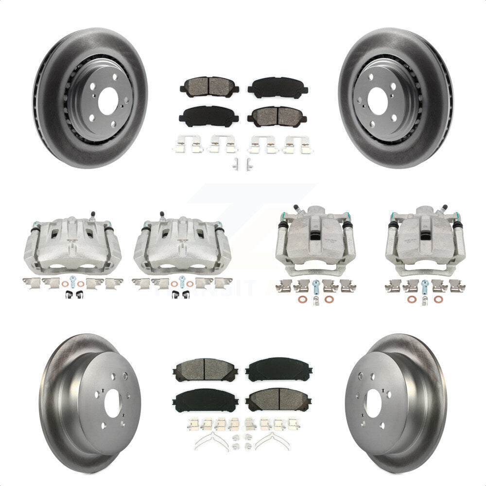 Front Rear Disc Brake Caliper Coated Rotors And Semi-Metallic Pads Kit (10Pc) For 2014 Toyota Highlander Hybrid Limited with FULL HYBRID EV-GAS (FHEV) engine KCG-101067S by Transit Auto