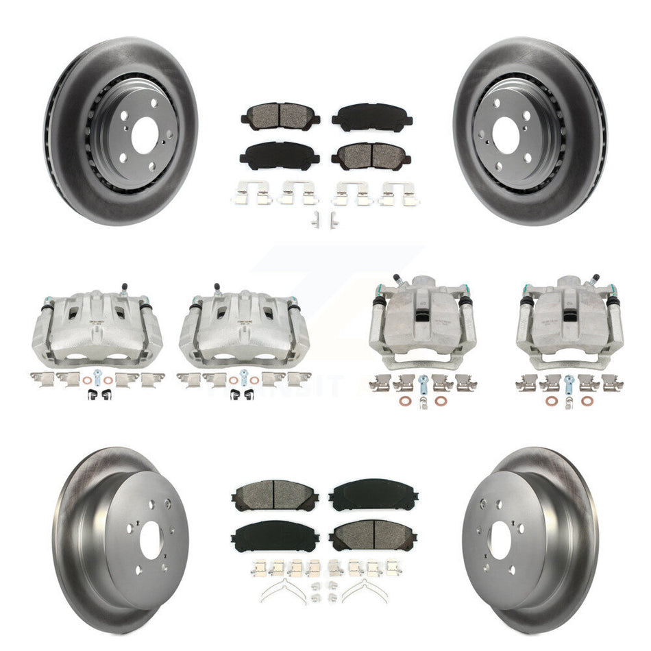 Front Rear Disc Brake Caliper Coated Rotors And Semi-Metallic Pads Kit (10Pc) For 2014 Toyota Highlander Hybrid Limited with FULL HYBRID EV-GAS (FHEV) engine KCG-101067S
