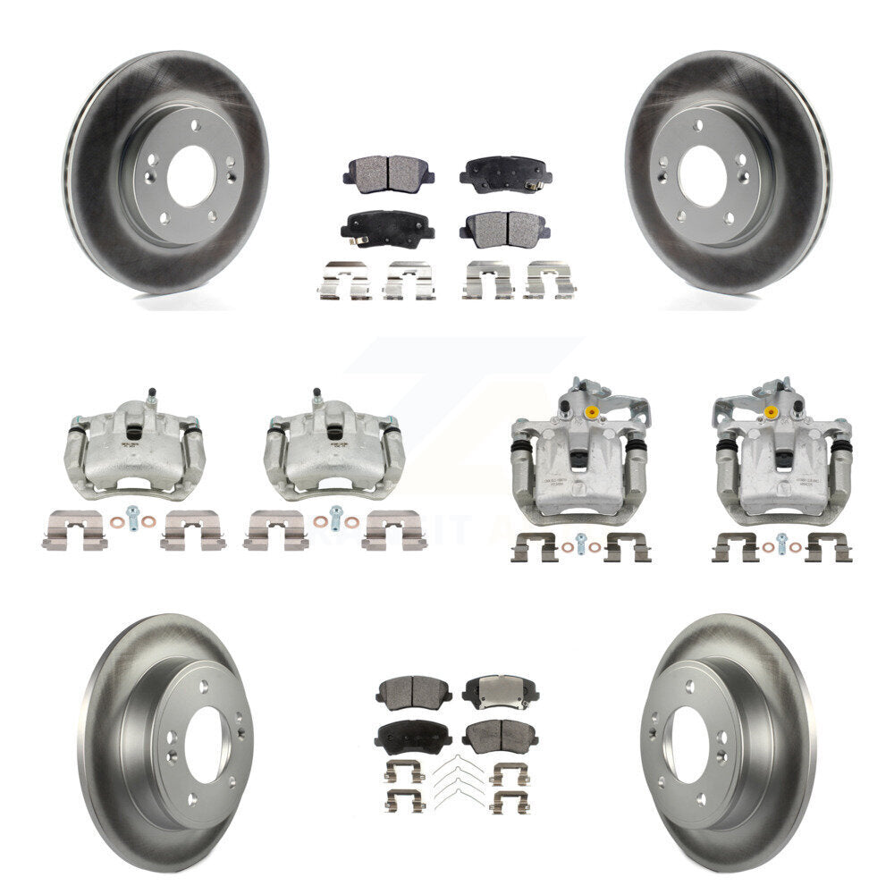 Front Rear Brake Caliper Coat Rotors & Ceramic Pad Kit (10Pc) For Hyundai Elantra GT Kia KCG-101067T