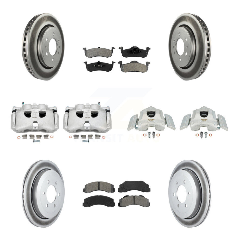 Front Rear Disc Brake Caliper Coated Rotors And Semi-Metallic Pads Kit (10Pc) For 2010-2017 Ford Expedition Lincoln Navigator KCG-101068S