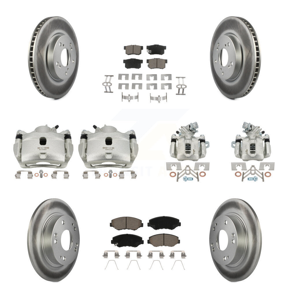 Front Rear Disc Brake Caliper Coated Rotors And Ceramic Pads Kit (10Pc) For Honda Civic KCG-101070C
