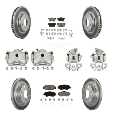 Front Rear Disc Brake Caliper Coated Rotors And Ceramic Pads Kit (10Pc) For Honda Civic KCG-101070C