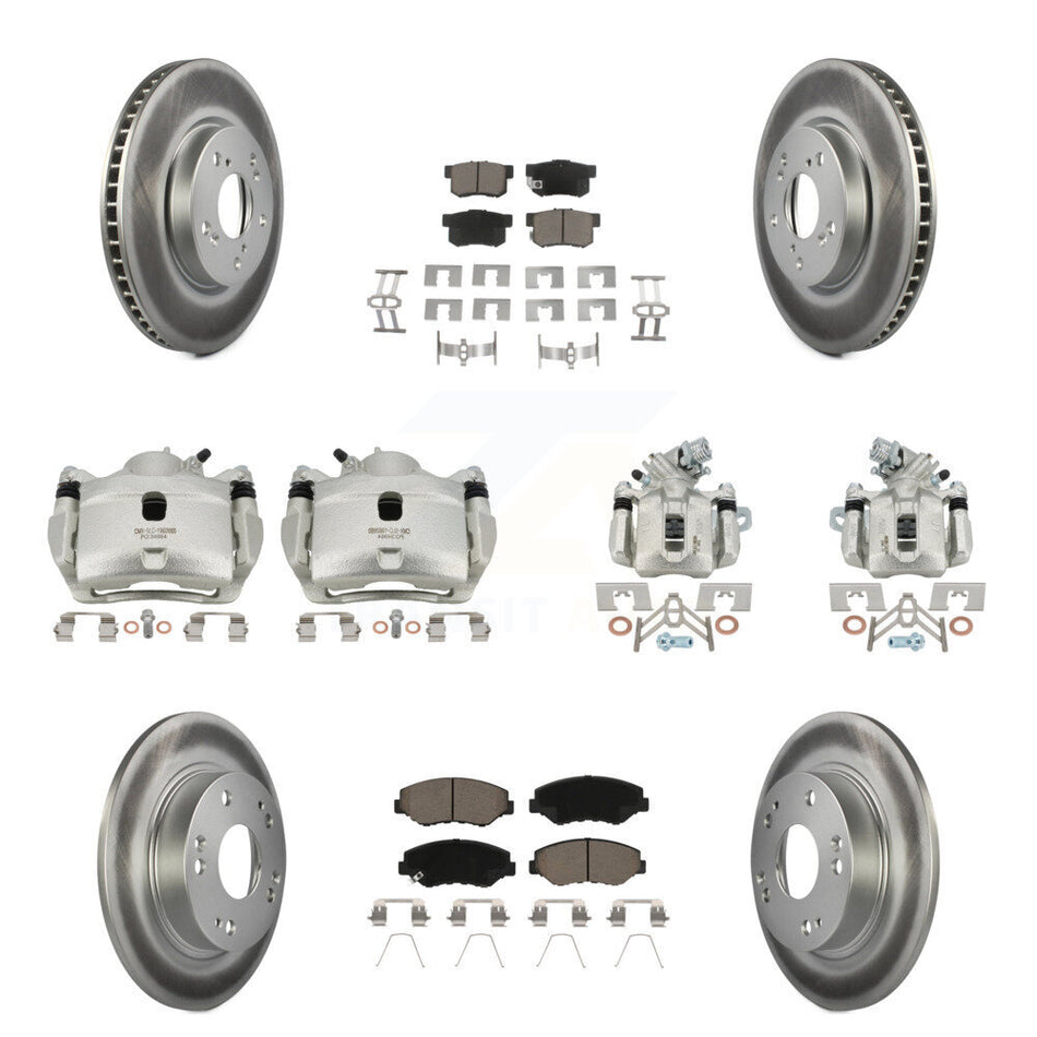 Front Rear Disc Brake Caliper Coated Rotors And Ceramic Pads Kit (10Pc) For Honda Civic KCG-101070C