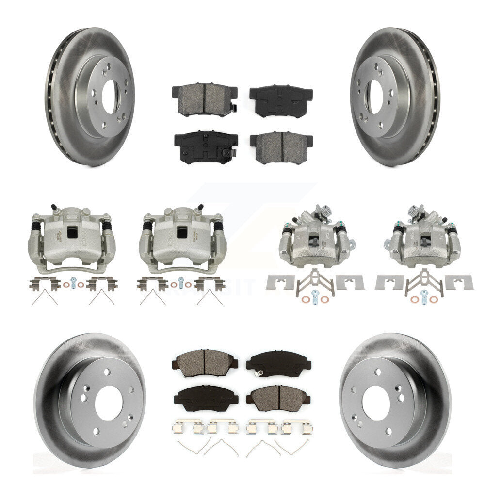 Front Rear Brake Caliper Coat Rotor & Semi-Metallic Pad Kit (10Pc) For Honda Civic Acura KCG-101071S