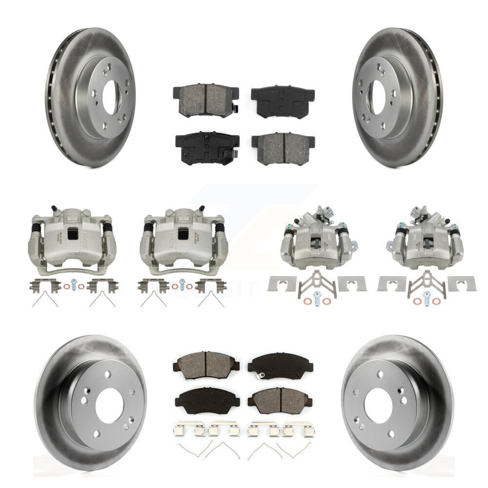 Front Rear Brake Caliper Coat Rotor & Semi-Metallic Pad Kit (10Pc) For Honda Civic Acura KCG-101071S