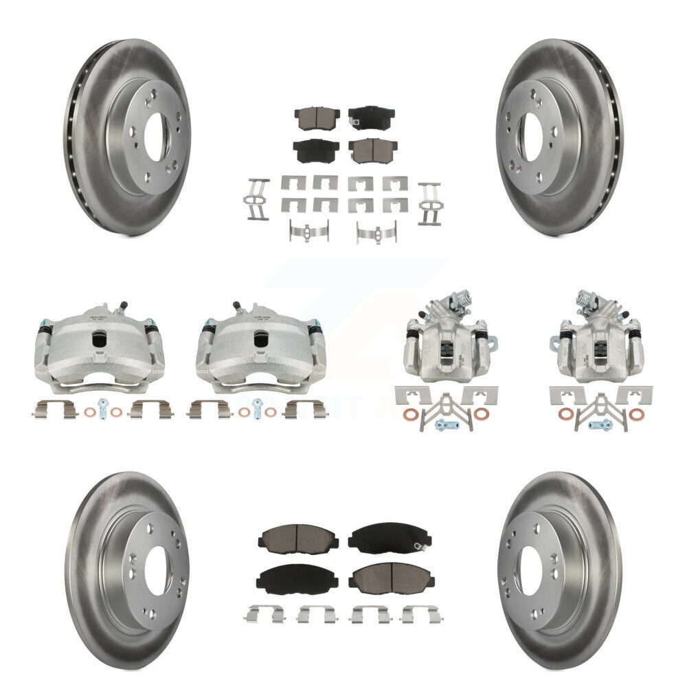 Front Rear Disc Brake Caliper Coated Rotors And Ceramic Pads Kit (10Pc) For Honda Civic KCG-101072C