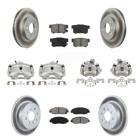 Front Rear Disc Brake Caliper Coat Rotors & Semi-Metallic Pad Kit (10Pc) For Honda Civic KCG-101072S