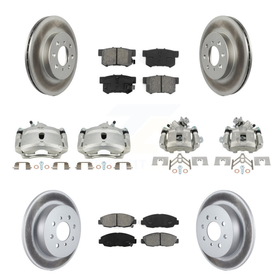 Front Rear Disc Brake Caliper Coat Rotors & Semi-Metallic Pad Kit (10Pc) For Honda Civic KCG-101072S
