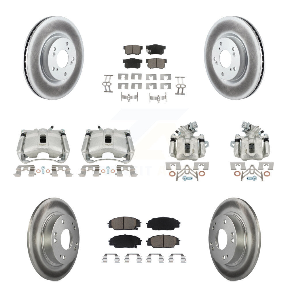 Front Rear Brake Caliper Coat Rotors & Ceramic Pad Kit (10Pc) For 07-10 Acura CSX Type-S KCG-101073C