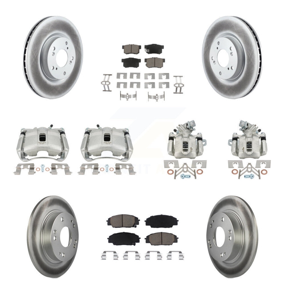 Front Rear Brake Caliper Coat Rotors & Ceramic Pad Kit (10Pc) For 07-10 Acura CSX Type-S KCG-101073C