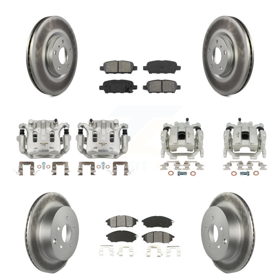 Front Rear Disc Brake Caliper Coat Rotors Semi-Metallic Pad Kit (10Pc) For INFINITI QX70 KCG-101075S