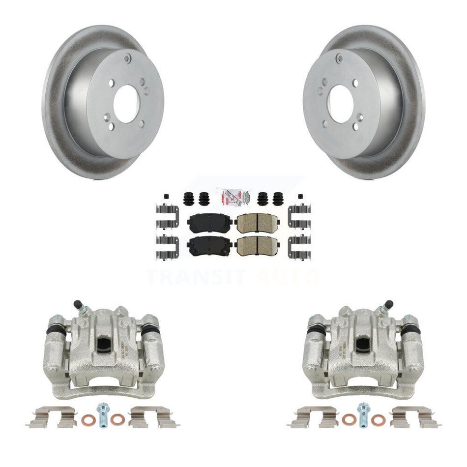 Rear Disc Brake Caliper Coated Rotors And Ceramic Pads Kit For 2006-2007 Hyundai Accent Kia Rio Rio5 KCG-101076N