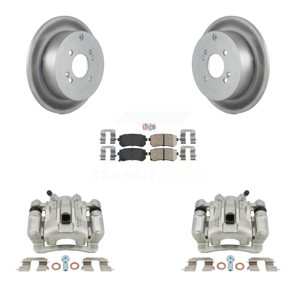 Rear Disc Brake Caliper Coated Rotors And Ceramic Pads Kit For 2006-2007 Hyundai Accent Kia Rio Rio5 KCG-101077N by Transit Auto