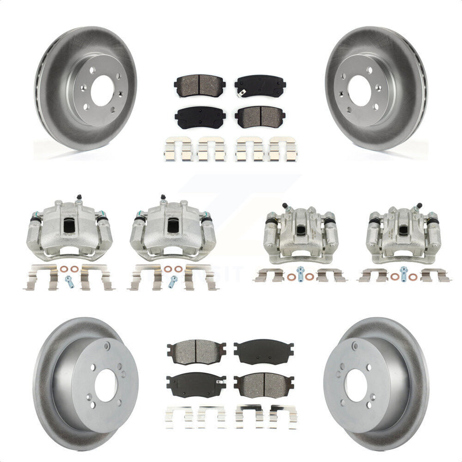 Front Rear Disc Brake Caliper Coated Rotors And Semi-Metallic Pads Kit (10Pc) For Hyundai Accent Kia Rio Rio5 KCG-101079S by Transit Auto