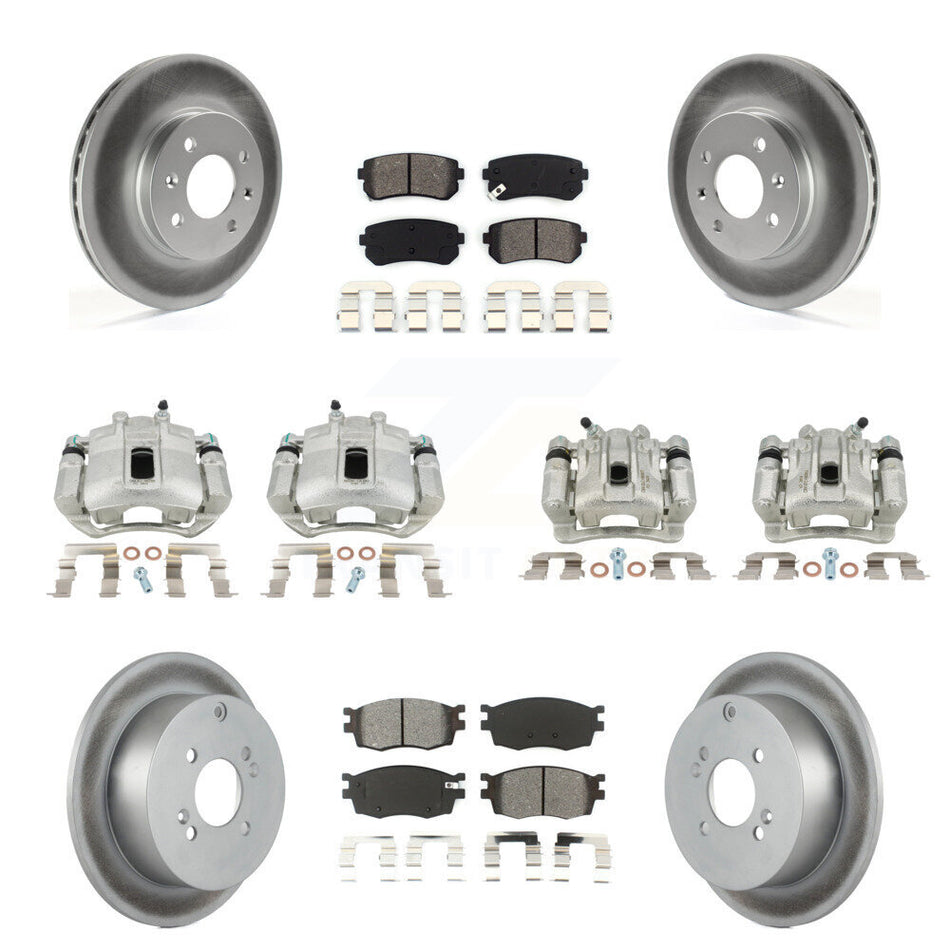 Front Rear Disc Brake Caliper Coated Rotors And Semi-Metallic Pads Kit (10Pc) For Hyundai Accent Kia Rio Rio5 KCG-101079S