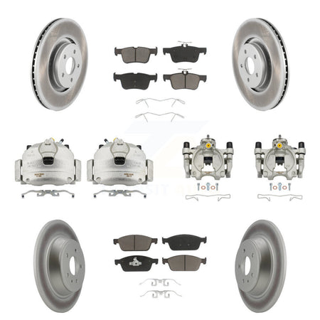 Front Rear Disc Brake Caliper Coated Rotors And Ceramic Pads Kit (10Pc) For Lincoln MKC KCG-101080C