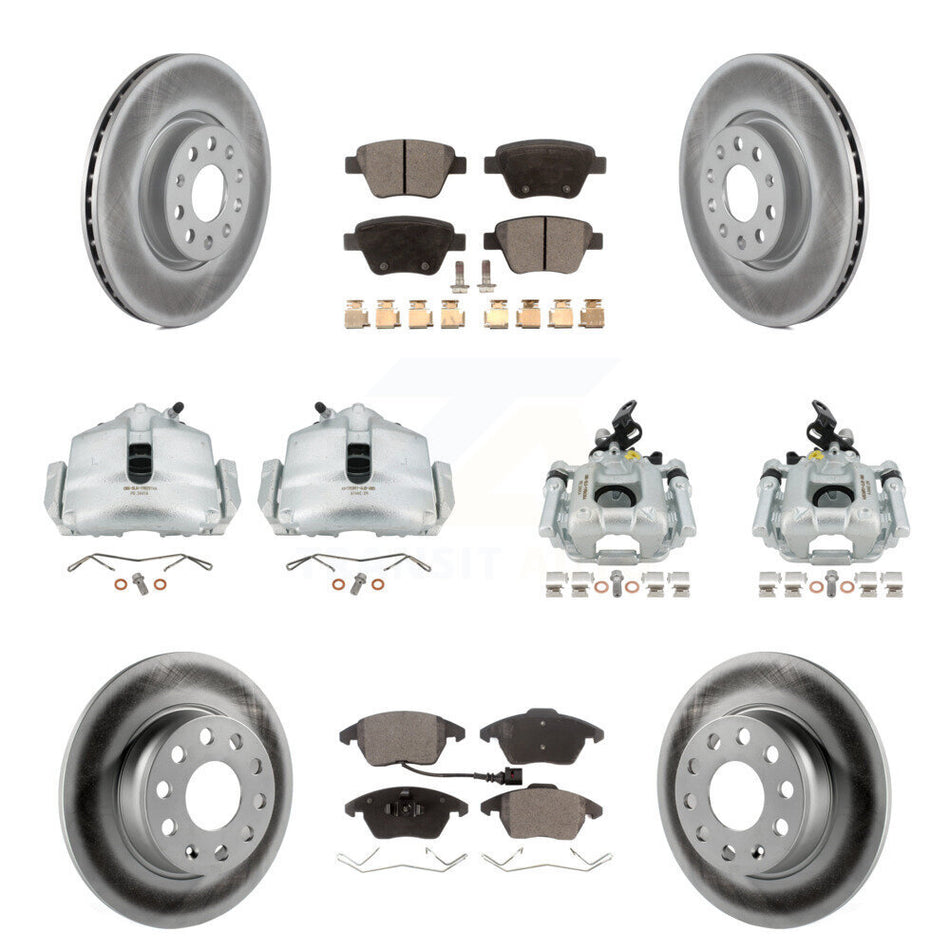 Front Rear Disc Brake Caliper Coated Rotors And Semi-Metallic Pads Kit (10Pc) For Volkswagen Beetle GTI KCG-101080P