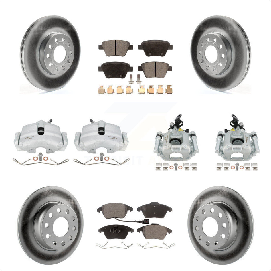 Front Rear Disc Brake Caliper Coated Rotors And Semi-Metallic Pads Kit (10Pc) For 2012 Volkswagen Beetle 2.5L with Naturally Aspirated With 288mm Diameter Rotor KCG-101081P by Transit Auto