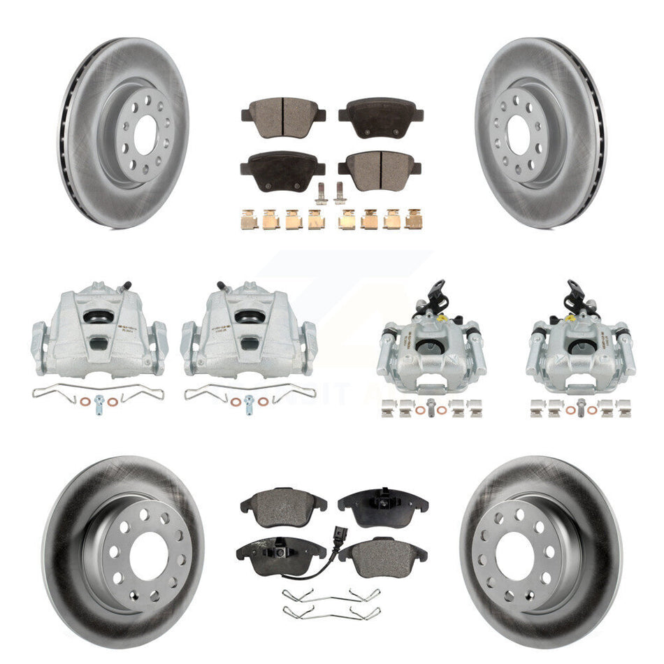 Front Rear Disc Brake Caliper Coated Rotors And Semi-Metallic Pads Kit (10Pc) For Volkswagen Passat KCG-101082P