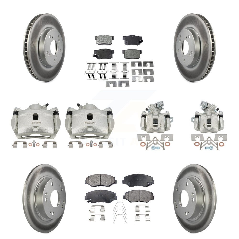 Front Rear Disc Brake Caliper Coated Rotors And Ceramic Pads Kit (10Pc) For Honda Civic KCG-101082T