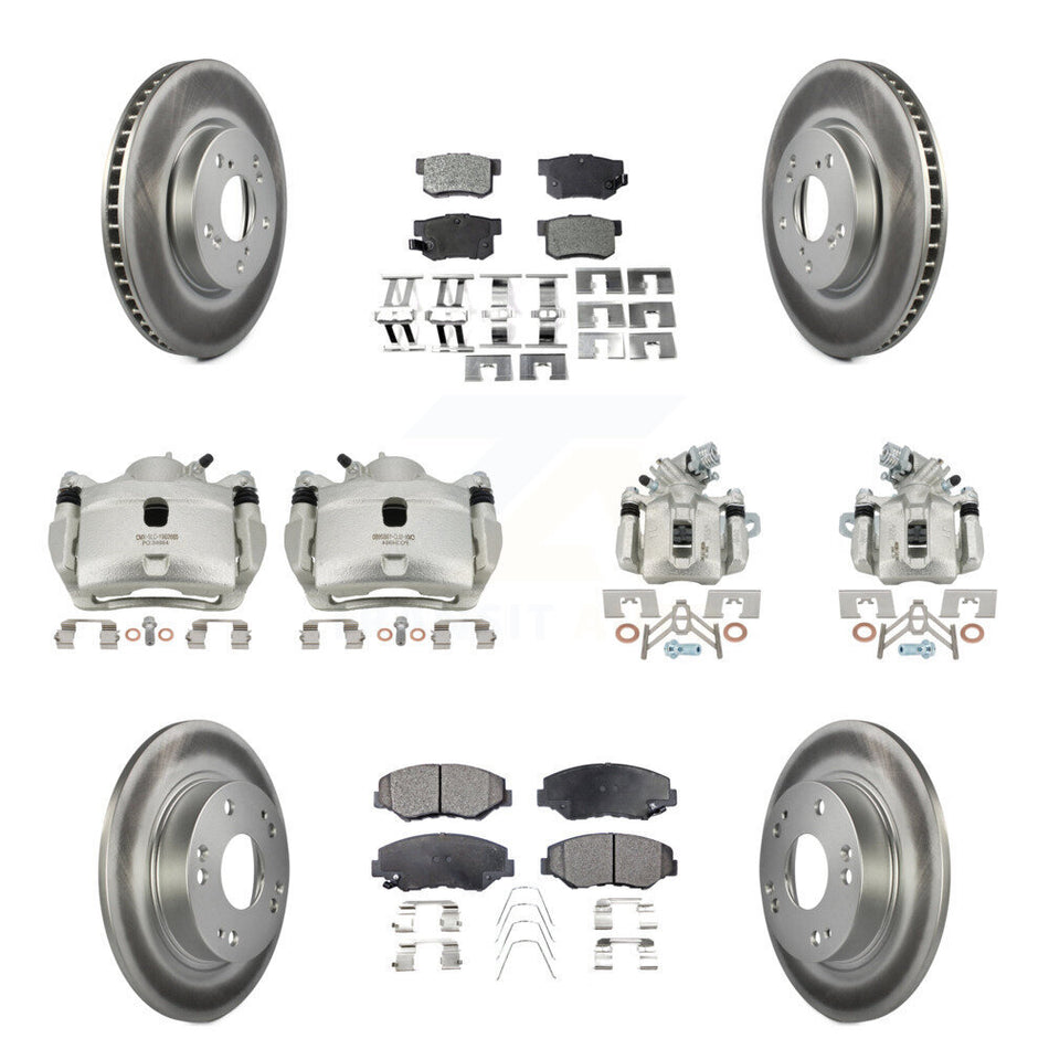 Front Rear Disc Brake Caliper Coated Rotors And Ceramic Pads Kit (10Pc) For Honda Civic KCG-101082T