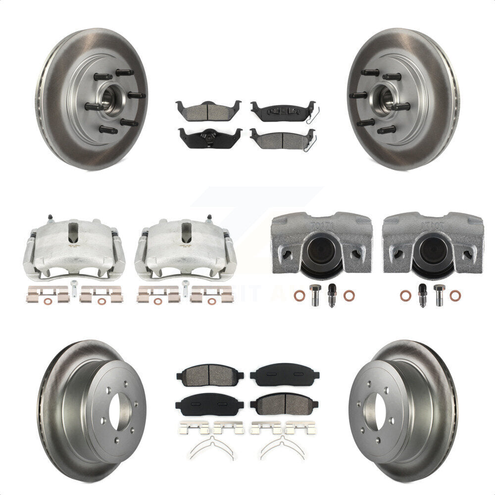 Front Rear Disc Brake Caliper Coated Rotors And Semi-Metallic Pads Kit (10Pc) For Ford F-150 Lincoln Mark LT RWD KCG-101083S by Transit Auto