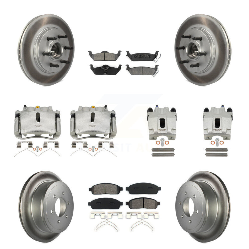 Front Rear Disc Brake Caliper Coated Rotors And Semi-Metallic Pads Kit (10Pc) For Ford F-150 Lincoln Mark LT RWD KCG-101083S
