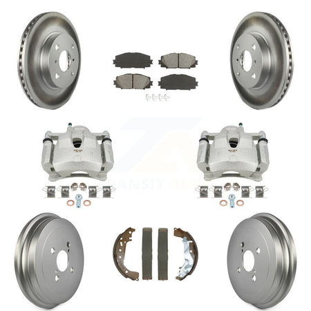 Front Rear Brake Caliper Coated Rotors Drum Semi-Metallic Pad Kit (8Pc) For Toyota Yaris KCG-101085S