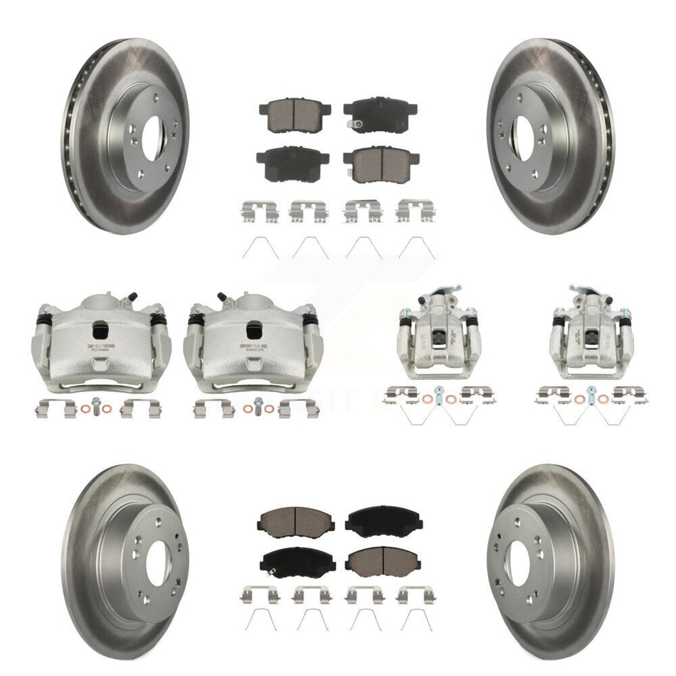 Front Rear Disc Brake Caliper Coated Rotors And Ceramic Pads Kit (10Pc) For Honda Accord KCG-101086C
