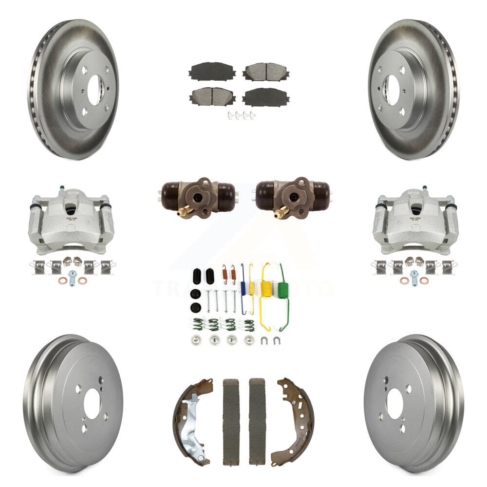 Front Rear Brake Caliper Coat Rotor Drum Semi-Metallic Pad Shoes Cylinder Kit (11Pc) For KCG-101086S