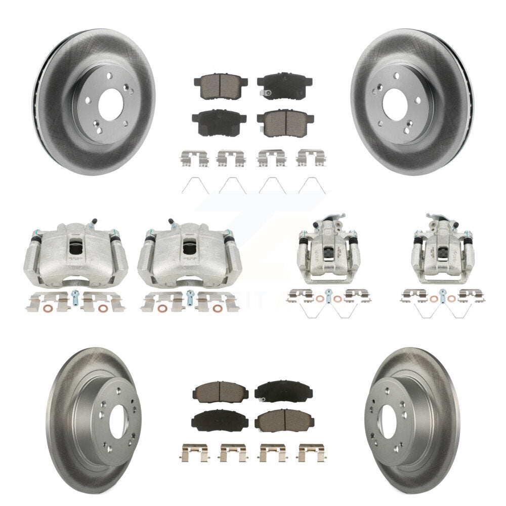Front Rear Brake Caliper Coat Rotors & Ceramic Pad Kit (10Pc) For Honda Accord Acura TSX KCG-101088C