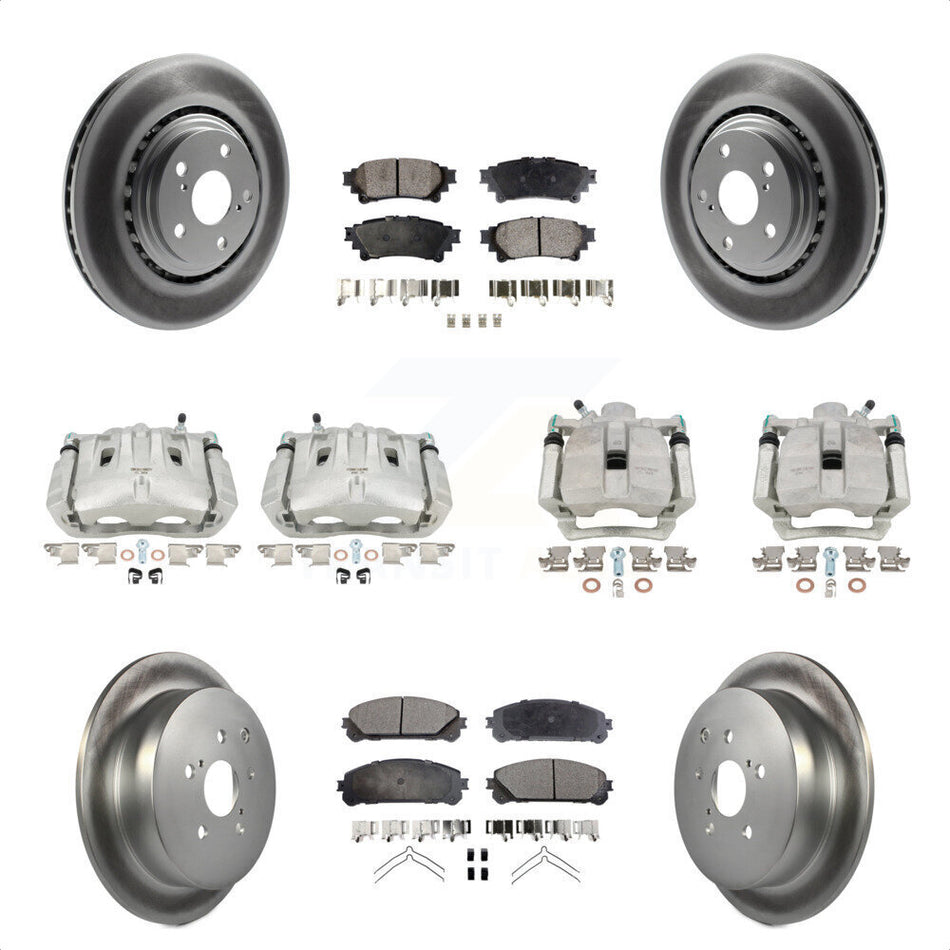 Front Rear Disc Brake Caliper Coated Rotors And Semi-Metallic Pads Kit (10Pc) For Toyota Highlander Sienna Lexus RX350 KCG-101088P by Transit Auto