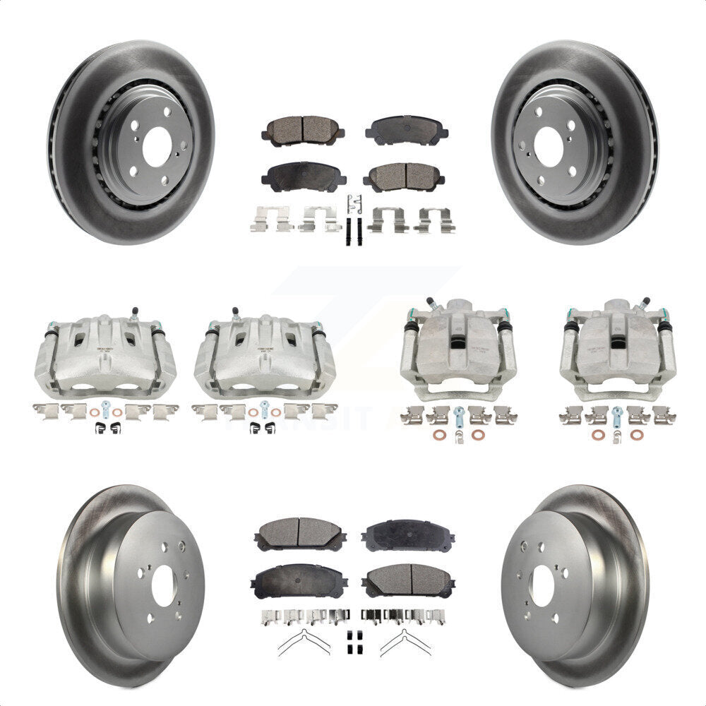 Front Rear Disc Brake Caliper Coated Rotors And Semi-Metallic Pads Kit (10Pc) For 2014 Toyota Highlander Hybrid Limited with FULL HYBRID EV-GAS (FHEV) engine KCG-101089P by Transit Auto