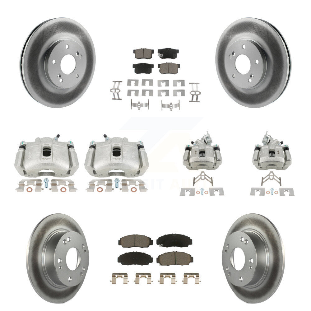 Front Rear Brake Caliper Coat Rotors & Ceramic Pad Kit (10Pc) For Honda Accord Acura TSX KCG-101090C