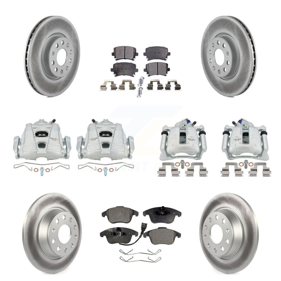 Front Rear Disc Brake Caliper Coated Rotors And Semi-Metallic Pads Kit (10Pc) For 2009-2011 Volkswagen Tiguan KCG-101091P