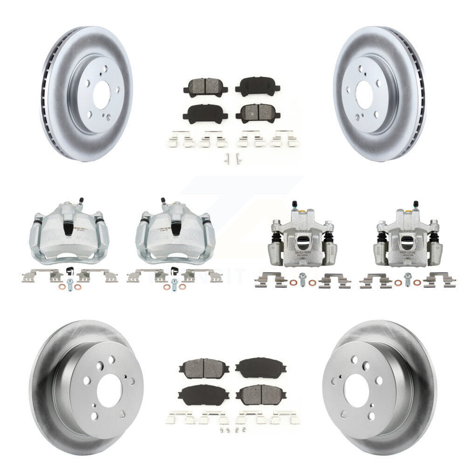 Front Rear Disc Brake Caliper Coat Rotors Semi-Metallic Pad Kit (10Pc) For Toyota Solara KCG-101092S
