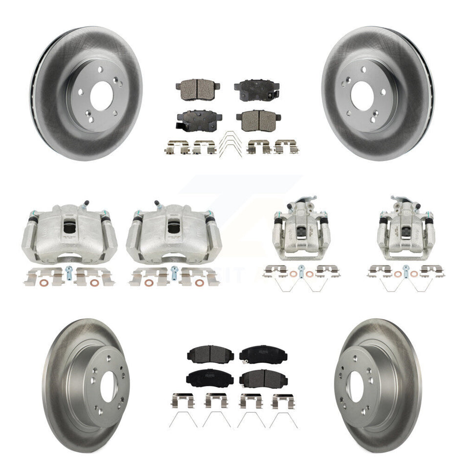 Front Rear Brake Caliper Coat Rotors Semi-Metallic Pad Kit (10Pc) For Honda Accord Acura KCG-101093P