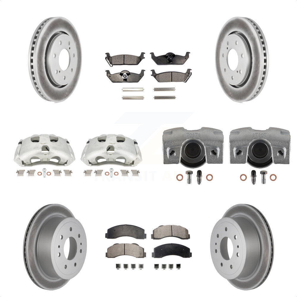 Front Rear Disc Brake Caliper Coated Rotors And Ceramic Pads Kit (10Pc) For 2010-2011 Ford F-150 With 7 Lug Wheels KCG-101095T by Transit Auto