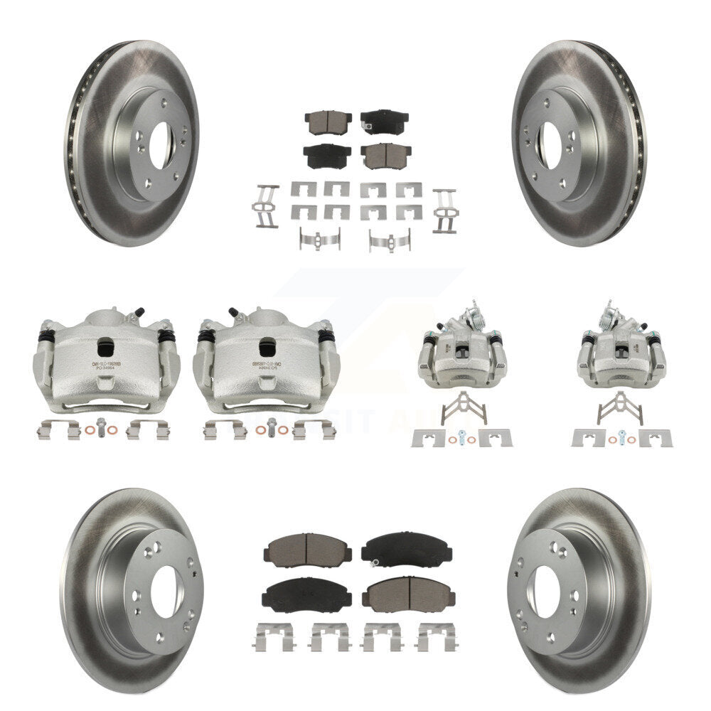 Front Rear Disc Brake Caliper Coated Rotors And Ceramic Pads Kit (10Pc) For Honda Accord KCG-101096C