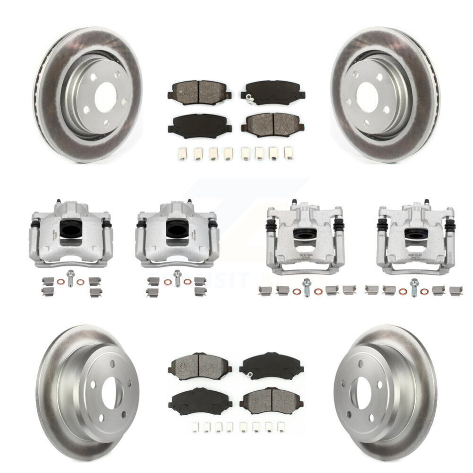 Front Rear Disc Brake Caliper Coat Rotors Semi-Metallic Pad Kit (10Pc) For Jeep Wrangler KCG-101096S