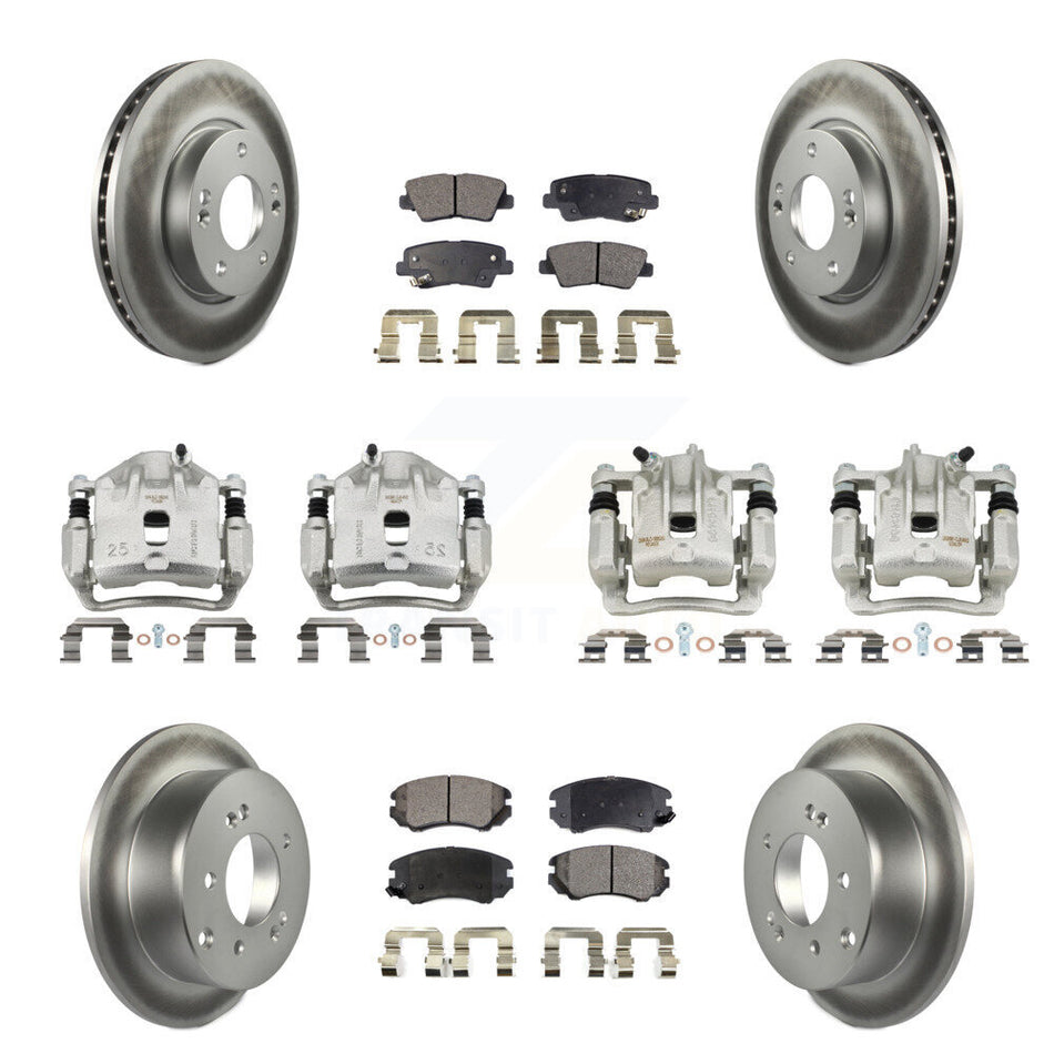 Front Rear Brake Caliper Coat Rotors Semi-Metallic Pad Kit (10Pc) For 2012-2013 Kia Soul KCG-101101P