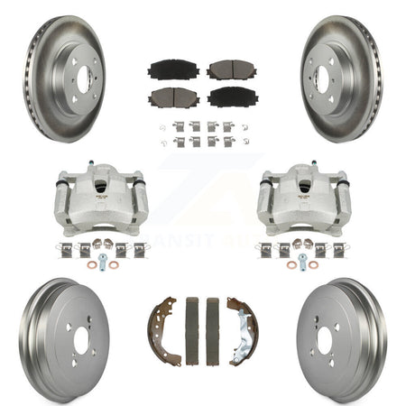 Front Rear Disc Brake Caliper Coated Rotors Drum Ceramic Pads Kit (8Pc) For Toyota Yaris KCG-101107C