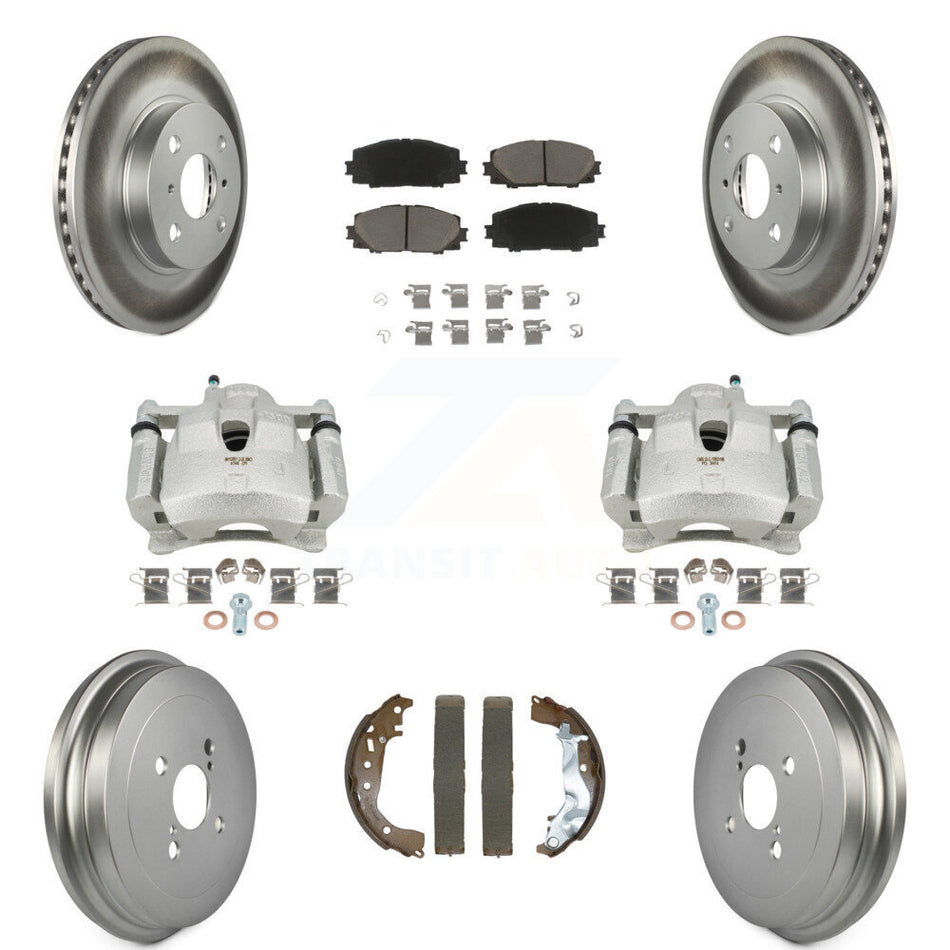Front Rear Disc Brake Caliper Coated Rotors Drum Ceramic Pads Kit (8Pc) For Toyota Yaris KCG-101107C
