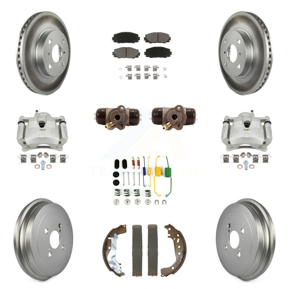 Front Rear Disc Brake Caliper Coated Rotor Drum Ceramic Pad Shoe Cylinder Kit (11Pc) For KCG-101108C