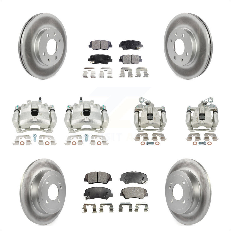 Front Rear Disc Brake Caliper Coated Rotors And Semi-Metallic Pads Kit (10Pc) For 2012-2016 Hyundai Accent KCG-101108P by Transit Auto