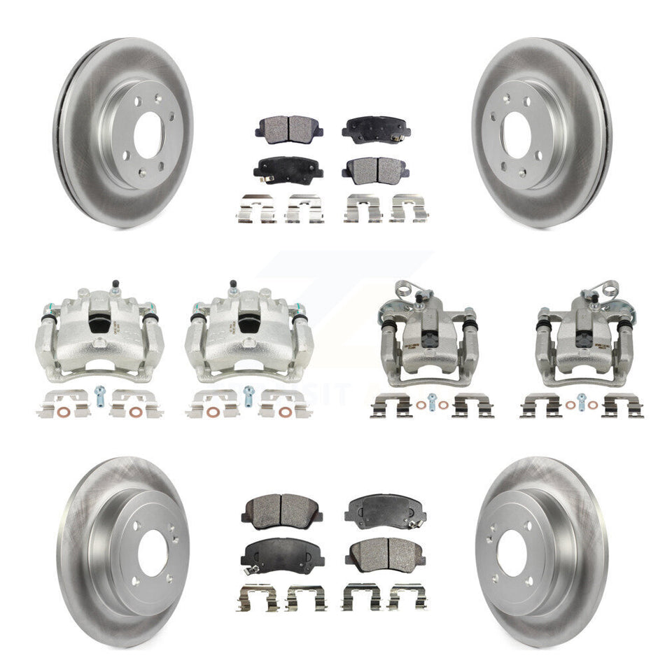 Front Rear Disc Brake Caliper Coated Rotors And Semi-Metallic Pads Kit (10Pc) For 2012-2016 Hyundai Accent KCG-101108P