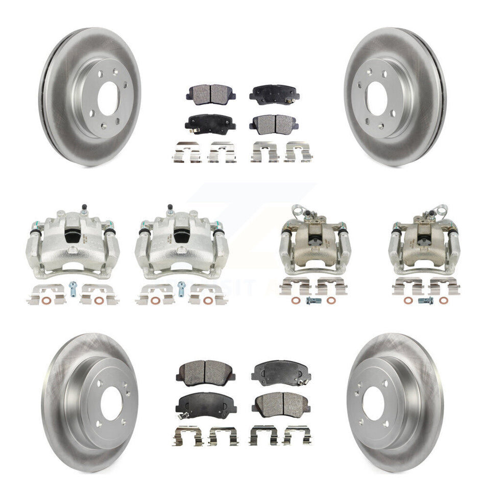 Front Rear Disc Brake Caliper Coated Rotors And Semi-Metallic Pads Kit (10Pc) For Kia Rio KCG-101110P
