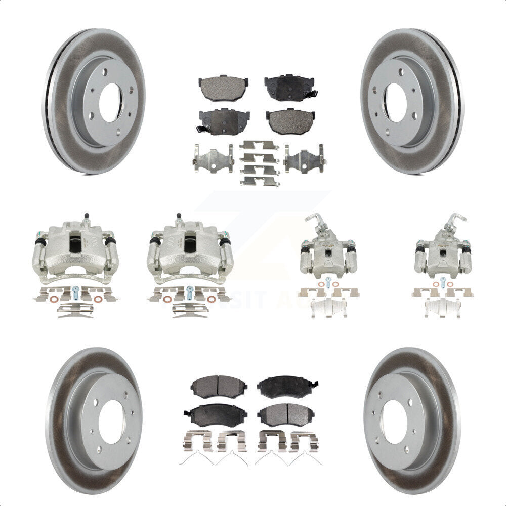 Front Rear Disc Brake Caliper Coated Rotors And Ceramic Pads Kit (10Pc) For 2002 Hyundai Elantra rear brakes To 10 31 01 KCG-101111T by Transit Auto